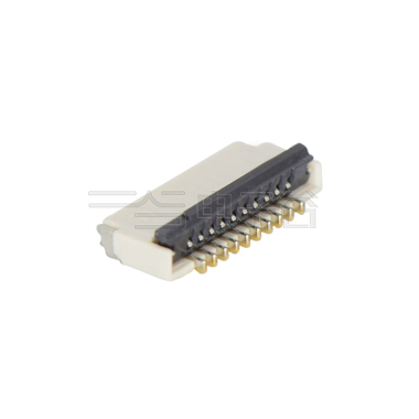 Pitch 0.50mm 90°H1.00mm 卧贴双面接后掀盖 SMT型 FPC 10pin 本色 镀半金接触点及焊接脚点1u，镍底35-60u.